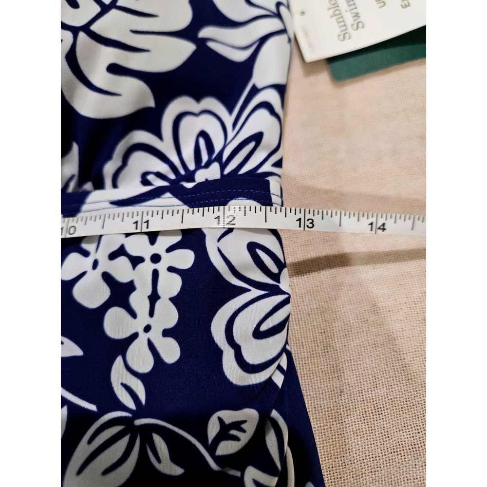 L.L.Bean Swim Dress Women 8 Navy White Floral UPF 40+ Halter One‎ Piece NEW - Picture 4 of 6